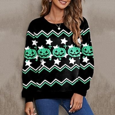 Women's Sweatshirt Pullover Pumpkin Lines  Waves Stars Print Daily Sports 3D Print Active Streetwear Clothing Apparel Hoodies Sweatshirts  Green Blue Lightinthebox