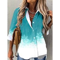 Women's Blouse Shirt Button Print Christmas Christmas Tree Snowflake Streetwear Casual Shirt Collar Green Blue Pink Red / Long Sleeve miniinthebox - thumbnail