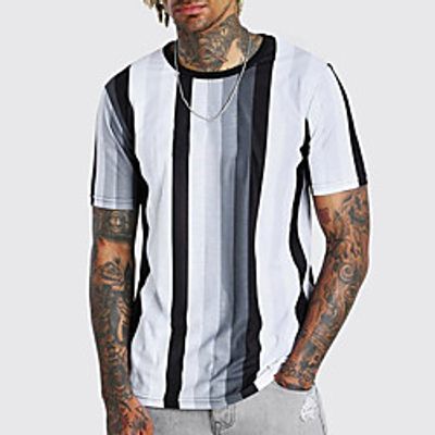 Men's Tee T shirt Shirt Striped Graphic Short Sleeve Casual Tops Basic Designer Slim Fit Big and Tall Gray Lightinthebox