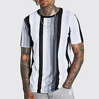 Men's Tee T shirt Shirt Striped Graphic Short Sleeve Casual Tops Basic Designer Slim Fit Big and Tall Gray Lightinthebox - thumbnail