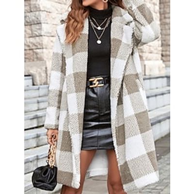 Women's Fleece Jacket Sherpa Jacket Teddy Coat Windproof Warm Long Coat Plaid Winter Coat with Pocket Open Front Heated Coat Outerwear Long Sleeve Fall Winter Wine Khaki S Lightinthebox Women's Fleece Jacket Sherpa Jacket Teddy Coat Windproof Warm Long Coat Plaid Winter Coat with Pocket Open Front Heated Coat Outerwear Long Sleeve Fall Winter Wine Khaki S Lightinthebox