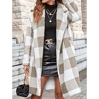 Women's Fleece Jacket Sherpa Jacket Teddy Coat Windproof Warm Long Coat Plaid Winter Coat with Pocket Open Front Heated Coat Outerwear Long Sleeve Fall Winter Wine Khaki S Lightinthebox - thumbnail