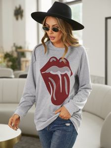 YOINS Lip Print Crew Neck Long Sleeves Sweatshirt