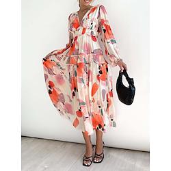 Women's Casual Dress Swing Dress Floral Print V Neck Long Dress Maxi Dress Streetwear A Line Street Holiday Long Sleeve Summer Lightinthebox