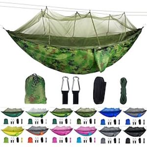 Camping Hammock with Pop Up Mosquito Net Camping Hammock Outdoor Breathable Breathability Wearable Adjustable Flexible Quick Dry Nylon with Carabiners and Tree Straps for 2 person Camping / Hiking miniinthebox