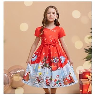 Kids Girls' Party Dress Graphic Ugly Short Sleeve School Formal Performance Tie Knot Princess Beautiful Sweet Cotton Midi Party Dress Fall Winter 2-8 Years Orange Lightinthebox