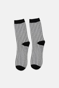 Womens Houndstooth Print Single Pair Socks  Black/White