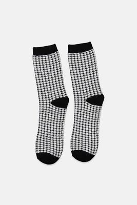 Womens Houndstooth Print Single Pair Socks  Black/White