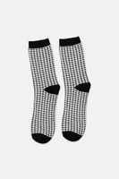 Womens Houndstooth Print Single Pair Socks  Black/White - thumbnail