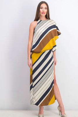 Womens Stripe Asymmetrical Dress White Combo Womens Stripe Asymmetrical Dress White Combo