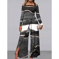 Women's Jumpsuit Print Marbling Off Shoulder Elegant Party Holiday Wide Leg Regular Fit Long Sleeve Black White Purple S M L All Seasons Lightinthebox - thumbnail