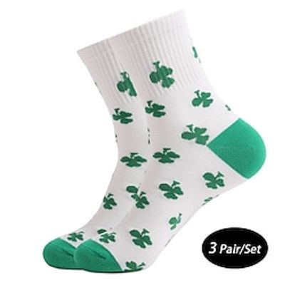 Men's 3 Pairs Crew Socks Running Socks White Green Color Stripe Shamrock St.Patrick's Day Casual Irish Basic Medium Summer Spring Fall Breathable Lightinthebox