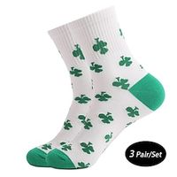 Men's 3 Pairs Crew Socks Running Socks White Green Color Stripe Shamrock St.Patrick's Day Casual Irish Basic Medium Summer Spring Fall Breathable Lightinthebox - thumbnail