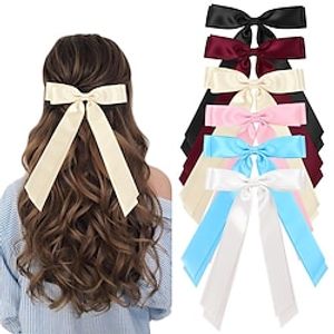 Hair Ribbons Bow Clips for Women Silky Satin Hair Bow Clips for Hair Long Bow Hair Barrettes Metal Clips Double Layered Ribbon French Bowknot Clips for Girls Adults Teens Lightinthebox