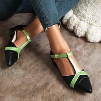 Women's Sandals Flats Oxfords Mary Jane Daily Buckle Block Heel Pointed Toe Casual Walking PU T-Strap Color Block Black Lightinthebox - thumbnail