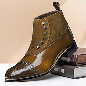 Men's Boots Button Boots Retro Formal Shoes Brogue Walking British Daily PU Warm Comfortable Wear Resistance Booties  Ankle Boots Zipper Dark Brown Blue Fall Winter Lightinthebox