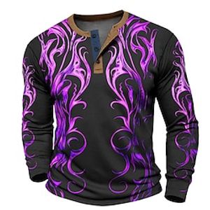 Graphic Totem Fashion Designer Casual Men's 3D Print Henley Shirt Waffle T Shirt Sports Outdoor Holiday Festival T shirt Blue Purple Orange Long Sleeve Henley Shirt Spring   Fall Clothing Apparel S Lightinthebox