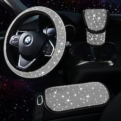 3pcs Bling Car Accessories Set For Women, Bling Steering Wheel Covers Universal Fit 15 Inch Lightinthebox