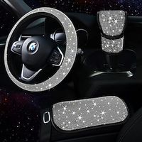 3pcs Bling Car Accessories Set For Women, Bling Steering Wheel Covers Universal Fit 15 Inch Lightinthebox - thumbnail