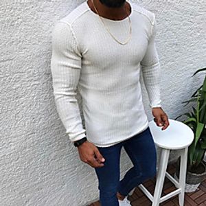Men's Unisex Pullover Knitted Solid Color Stylish Vintage Style Long Sleeve Sweater Cardigans Crew Neck Fall Winter Khaki Green White miniinthebox