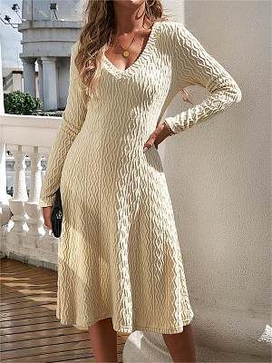 Women's Elegant V-neck Long-sleeved Knitted Dress Women's Elegant V-neck Long-sleeved Knitted Dress