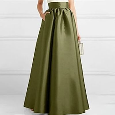 Women's Skirt A Line Swing Maxi Stain Green Black Red Skirts Fall  Winter Pocket Fashion Elegant Party Date M L XL miniinthebox