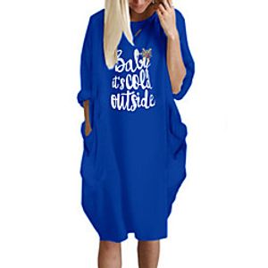 Women's T Shirt Dress Tee Dress Knee Length Dress Blue Yellow Fuchsia Gray Green White Black Long Sleeve Print Letter Spring Summer Round Neck Casual Oversized 2021 S M L XL XXL 3XL 4XL 5XL miniinthebox