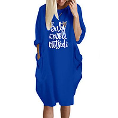 Women's T Shirt Dress Tee Dress Knee Length Dress Blue Yellow Fuchsia Gray Green White Black Long Sleeve Print Letter Spring Summer Round Neck Casual Oversized 2021 S M L XL XXL 3XL 4XL 5XL miniinthebox