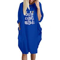 Women's T Shirt Dress Tee Dress Knee Length Dress Blue Yellow Fuchsia Gray Green White Black Long Sleeve Print Letter Spring Summer Round Neck Casual Oversized 2021 S M L XL XXL 3XL 4XL 5XL miniinthebox - thumbnail