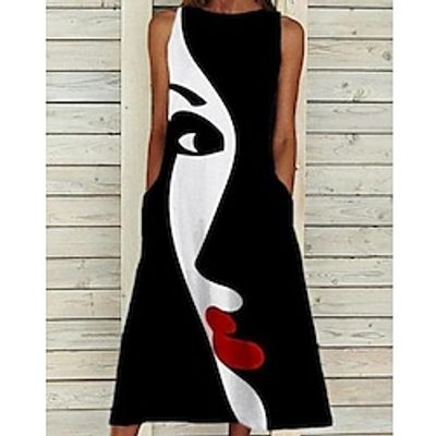 Women's A Line Dress Midi Dress Black Sleeveless Print Print Summer Crew Neck Casual Modern 2022 S M L XL XXL 3XL Lightinthebox Women's A Line Dress Midi Dress Black Sleeveless Print Print Summer Crew Neck Casual Modern 2022 S M L XL XXL 3XL Lightinthebox
