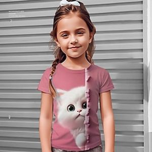 Girls' T shirt Short Sleeve T shirt Tee Graphic Cartoon Cat 3D Print Active Fashion Cute Polyester Outdoor Casual Daily Kids Crewneck 3-12 Years 3D Printed Graphic Regular Fit Shirt Lightinthebox