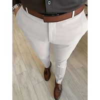 Men's Dress Pants Trousers Suit Pants Pocket Plain Comfort Breathable Outdoor Daily Going out Fashion Casual Black White miniinthebox - thumbnail