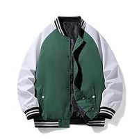 Men's Bomber Jacket Outdoor Daily Wear Warm Button Pocket Fall Winter Color Block Fashion Streetwear Crewneck Regular Black Blue Army Green Jacket Lightinthebox - thumbnail