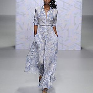 Women's Swing Dress Maxi long Dress Blue Long Sleeve Print Print Fall Shirt Collar Casual 2021 S M L XL XXL 3XL miniinthebox