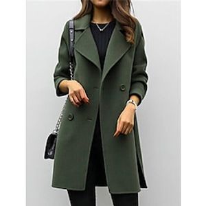 Women's Coat Fall Double Breasted Long Coat Windproof Classic Lapel Slim Overcoat Outdoor Button Plain Breathable Fashion Regular Fit Outerwear Long Sleeve ArmyGreen S Lightinthebox