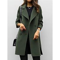 Women's Coat Fall Double Breasted Long Coat Windproof Classic Lapel Slim Overcoat Outdoor Button Plain Breathable Fashion Regular Fit Outerwear Long Sleeve ArmyGreen S Lightinthebox - thumbnail
