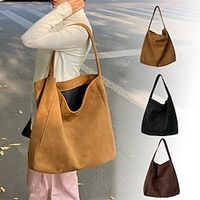 Women's Shoulder Bag Suede Daily Large Capacity Foldable Lightweight Solid Color Black Brown Coffee miniinthebox