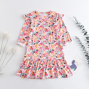 Kids Little Girls' Dress Flower School Print Blushing Pink Knee-length Long Sleeve Cute Sweet Dresses Autumn  Fall Spring Slim 2-6 Years Lightinthebox