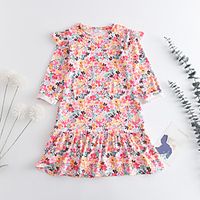 Kids Little Girls' Dress Flower School Print Blushing Pink Knee-length Long Sleeve Cute Sweet Dresses Autumn  Fall Spring Slim 2-6 Years Lightinthebox - thumbnail