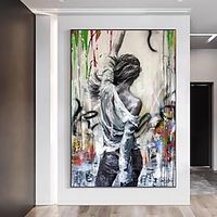 Large Street Graffiti Art Modern Abstract Woman Canvas Painting Quadros Handpainted Wall Art Living Room Home Decor Modern Rolled Canvas No Frame Lightinthebox - thumbnail