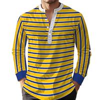 Striped Resort Men's Shirt Linen Shirt Daily Wear Vacation Going out Summer Spring Fall Stand Collar Long Sleeve Yellow S, M, L Slub Fabric Shirt Lightinthebox