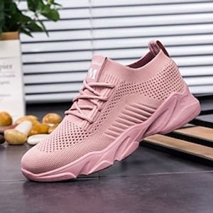 Women's Sneakers Flyknit Shoes Daily Shoes And Bags Matching Sets Lace-up Flat Heel Round Toe Casual Walking Shoes Tissage Volant Lace-up Color Block Black White Pink Lightinthebox