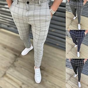 Men's Chinos Trousers Jogger Pants Plaid Dress Pants Chino Pants Pocket Breathable Soft Casual Daily Fashion Streetwear Black Deep Blue Micro-elastic Lightinthebox