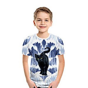 Kids Boys' T shirt Tee Short Sleeve Cat 3D Print Animal Blue Children Tops Summer Active Daily Wear Regular Fit 3-12 Years Lightinthebox