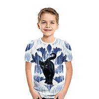 Kids Boys' T shirt Tee Short Sleeve Cat 3D Print Animal Blue Children Tops Summer Active Daily Wear Regular Fit 3-12 Years Lightinthebox - thumbnail