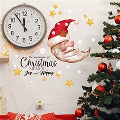 Santa Claus Moon English Christmas Wall Decal Christmas Decoration Wall Decal Self Adhesive Lightinthebox