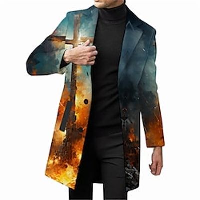 Cross Fire Business Artistic Abstract Men's Coat Work Wear to work Going out Fall  Winter Flat collar Long Sleeve Red Blue Green M L XL Polyester Weaving Jacket Lightinthebox