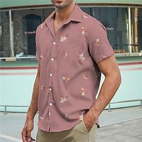 Men's Shirt Floral Graphic Prints Turndown Pink Blue Street Casual Short Sleeves Button-Down Print Clothing Apparel Linen Fashion Streetwear Designer Soft Lightinthebox - thumbnail