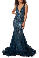 Plunging Sequin Lace Gown - thumbnail