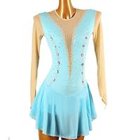 Figure Skating Dress Women's Girls' Ice Skating Dress Lake Blue Patchwork Open Back Mesh High Elasticity Training Competition Skating Wear Classic Crystal / Rhinestone Long Sleeve Ice Skating Figure Lightinthebox - thumbnail